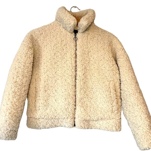 Zara Jackets & Blazers - ZARA Faux Wool Cream Sherpa Zip Front Bomber Jacket Sz XS
